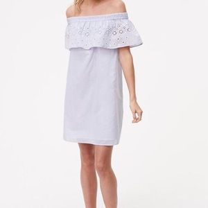 Off Shoulder Blue and White Stripe Dress